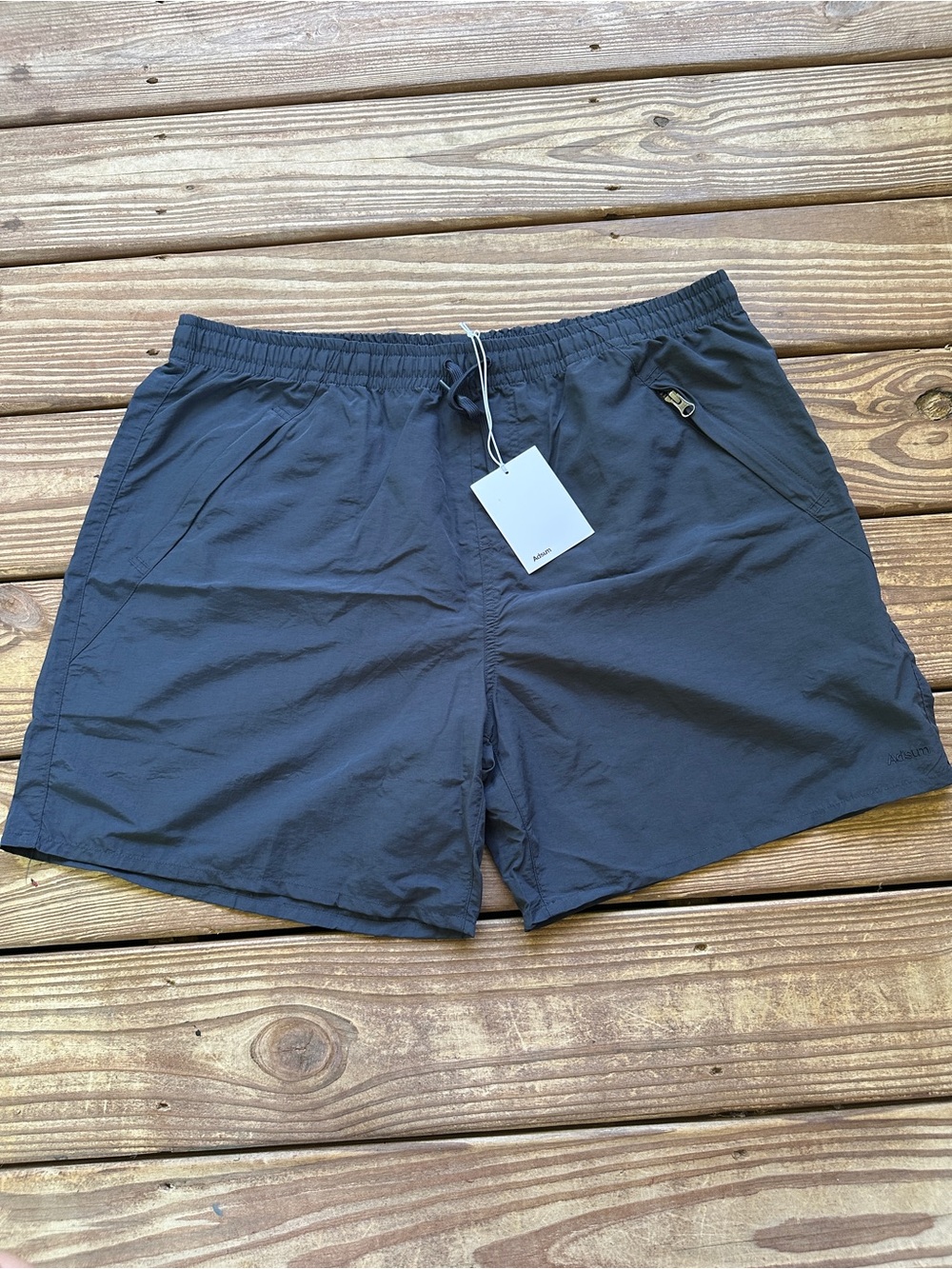 NWT Adsum Swim Shorts Charcoal Drawstring Zip Pocket XXL Made in USA Style